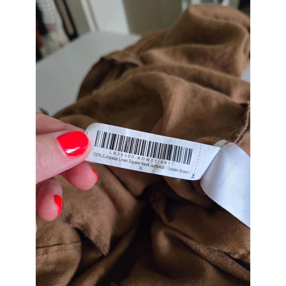 Quince 100% European Linen Square Neck Jumpsuit Brown XL Wide Leg Tie Waist - Picture 5 of 11